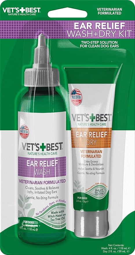 Vet's Best Dog Ear Cleaner Kit - Multi-Symptom Ear Relief - Wash & Dry Treatment - Alcohol-free