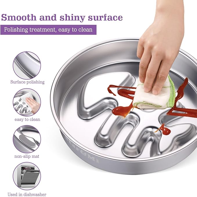 Stainless Steel Slow Feeder Dog Bowls – Non-Slip Metal Dog Bowl for Large & Medium Breeds, Puppy Puzzle Feeder – 2 Cup Capacity for Small to Big Pets – Durable Slow Feed (Fishbone)