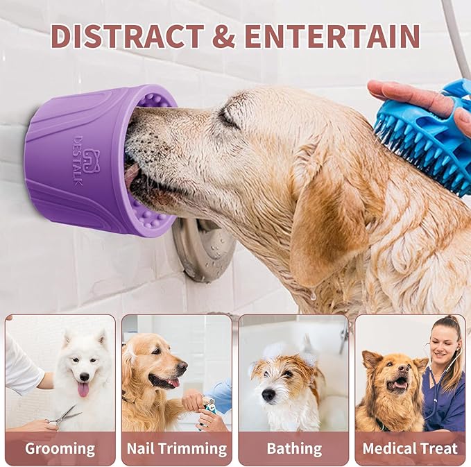 Dog Lick Bowl, Bestalk Anxiety Relief Slow Feeder Dog Lick Mat Treat Dispenser, Non-Slip Dog Licking Bowl Dog Enrichment Toys for Small Medium and Large Breed Dogs, BPA Free Silicone(Purple,M-L)