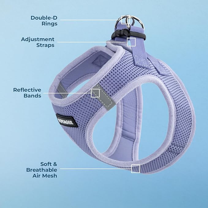 Best Pet Supplies Voyager Step-in Air Harness - All Weather Mesh, Reflective, No Pull Harness for Dogs, Cats - Secure with Hook & Loop Fastener, Buckle, Double D-Rings - Lavender, XXS