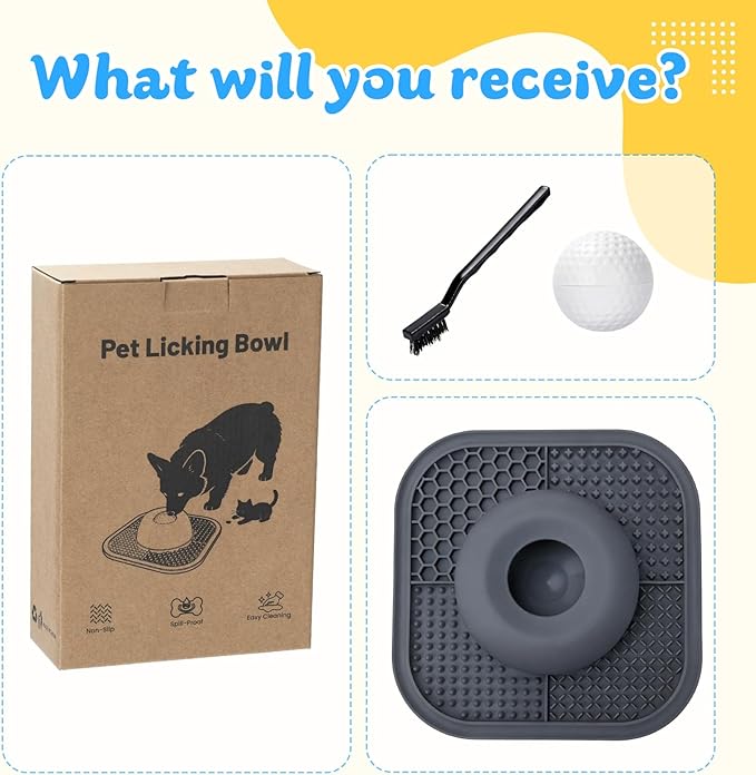 PetsHome Slow Feeder Dog Bowls & Lick Mat for Liquid and Thick Treat, Anti-Slip Dog Lick Bowl with Interactive Rolling Ball, 5/6 Cup Pup Licking Toy for Large Medium Small Dogs and Cats Gray
