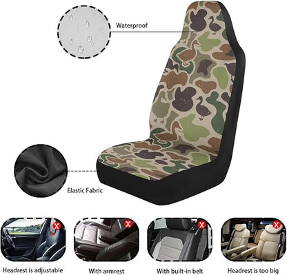 Car Seat Covers Waterproof Breathable Duck Hunter Camo Front Seat Cover Protection Interior Accessories Easy to Install and Clean Universal for Auto Truck Van SUV 2 Pcs
