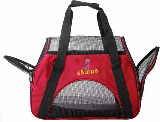 Airline Approved Soft Sided Pet Carrier by Zampa, Low Profile Travel Tote, Removable pad, Premium Zippers & Under Seat Compatibility, for Cats and Small Dogs (Medium) (Pink)