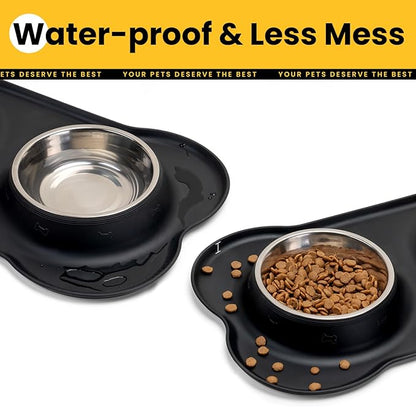 Medium Pet Feeding Station, 29oz Stainless Steel Dog Bowls Set, No Spill Food & Water Dishes with Non Slip Silicone Mat for Breeds Up to 55 Lbs,Black