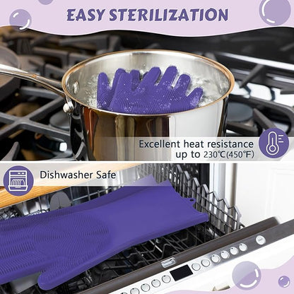 Pecute Pet Grooming Gloves, Large, Heat Resistant, Silicone Bathing and Massaging Gloves with High-Density Teeth and Enhanced Five Finger Design for Dogs and Cats, Purple