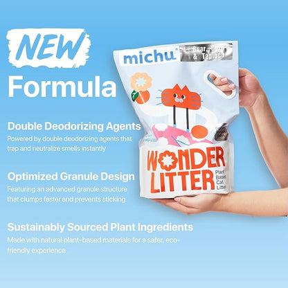 Michu Wonder Cat Litter, Cassava Plant-Based Cat Litter, Automatic Litter Box Friendly, Flushable & Fast Clumping, Low Dust Odor Control, 5.5lb/88oz - Lemon Tea 4 Pack