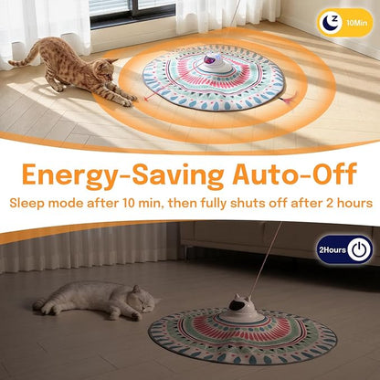 3 in 1 Automatic Interactive Cat Toy with Laser & Fluttering Feather, Rechargeable USB Laser Pointer Cat Toys for Indoor Cats, 360° Motion-Activated Hide and Seek Wand for Kittens & All Breeds