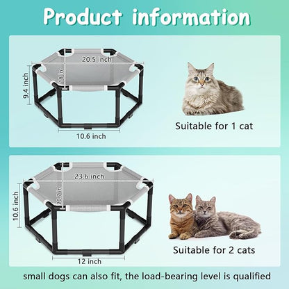 Tresbro Elevated Cat Hammock Bed, Hexagon Raised Cat Swing Bed for Indoor and Outdoor Use with Breathable Fabric & Anti-Slip Block, 20.5'' x 18'' x 9.4'' Pet Chair for Large to Small Kitty Cot
