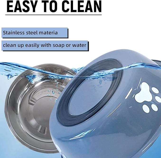 kathson 2 Pack Stainless Steel Dog Bowls,6" Spill Proof Metal Dog Food Bowls,Nonslip Rubber Bottom Pet Food and Water Bowl Set,Puppy Dishes Feeder for Medium Small Dogs,Grey