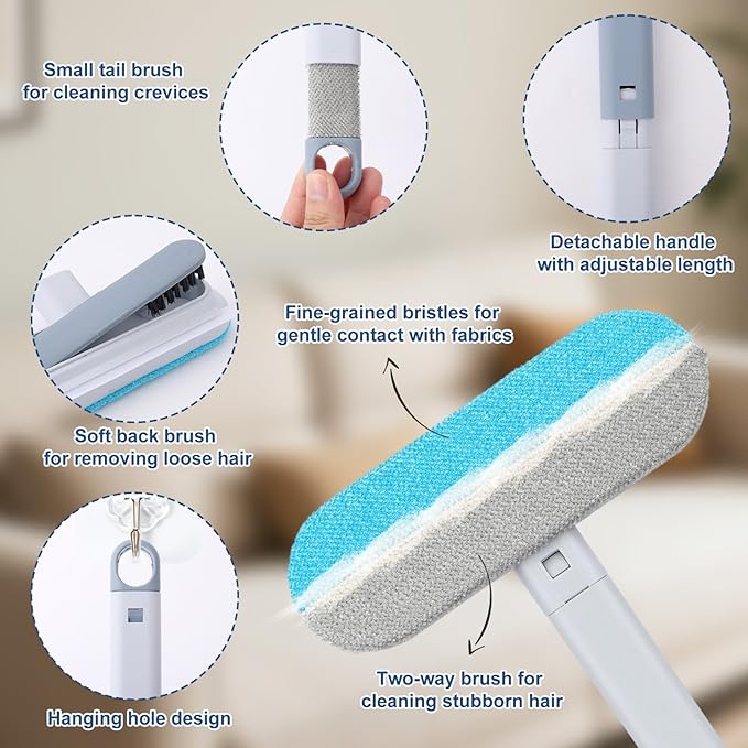 Pet Hair Removal Tool & 2 Cleaning Brushes, Multifunctional Pet Hair Remover Reusable Washable Dog Cat Fur Cleaning Broom for Carpet Sofa Furniture Window Tile