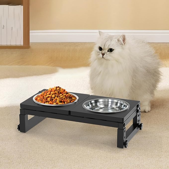 Dog Bowls Elevated Small, 3 Height(4.2" to 6") & Angle (0-20°) Adjustable Raised Dog Bowl Stand, Elevated Dogs Bowl Stand Pet, Sturdy Metal Dogs Feeding Station with 2X 20oz (2.5cup) Dishes