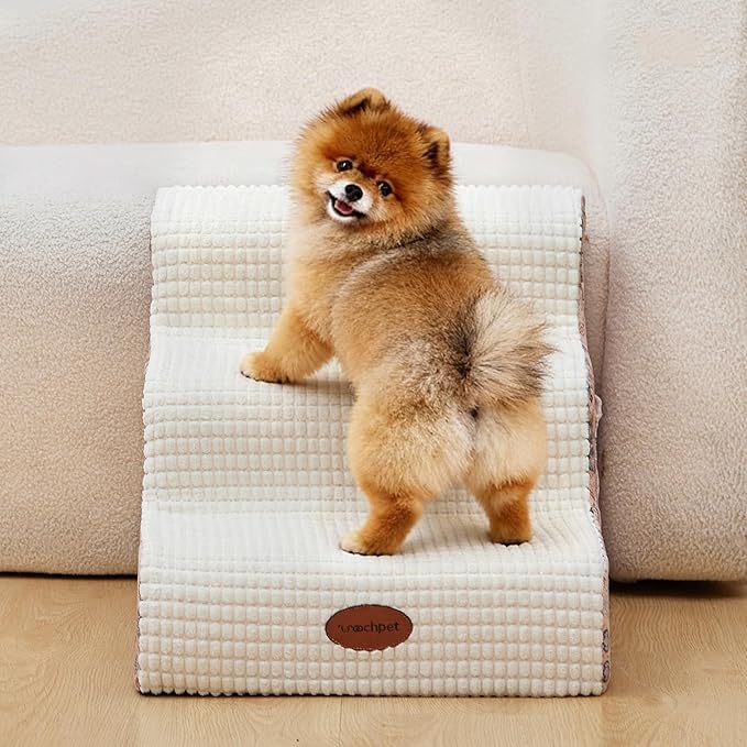 15.7” H Ramp Dog Stairs for Small Dogs, Printed Fabric 3 Tier Wider Curved Pet Stairs for Couch and Beds，Non-Slip Bottom for Old Cats with High-Density Foam and Washable Cover