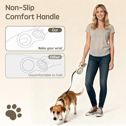 OUTnWILD Retractable Dog Leash, 16 ft Heavy Duty Dog Leash for Large Breeds/Pets Up to 110 lbs, 360° Tangle Free Design with One Touch Quick-Lock Braking System & Anti-Slip Handle. Khaki, L