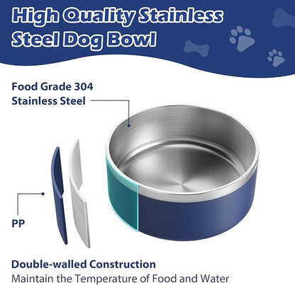 LIANLAI Stainless Steel Dog Bowls, Rust-Resistant Pet Bowls, Non Slip Dog Water Bowl, Versatile Feeding Bowls (Blue，40 oz)