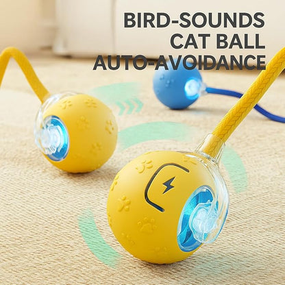 3PCS Smart Interactive Cat Toy Ball with Bird Sounds - Automatic Obstacle Avoidance, Durable PC/TPR Material, Long Battery Life, Self-Play Toy for Indoor Cats and Kittens(Yellow,Red,Blue)