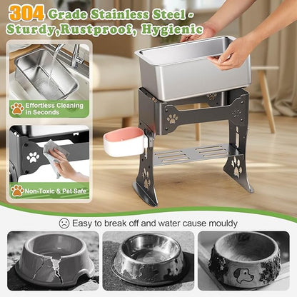 3 Gallon Elevated Large Dog Water Bowl, 3 Height Adjustable Stainless Steel Raised Dog Water Bowl Stand for Large Breed, Metal Pet Bowl Stand for Relief Joint Pressure, Easy Clean (Gray)