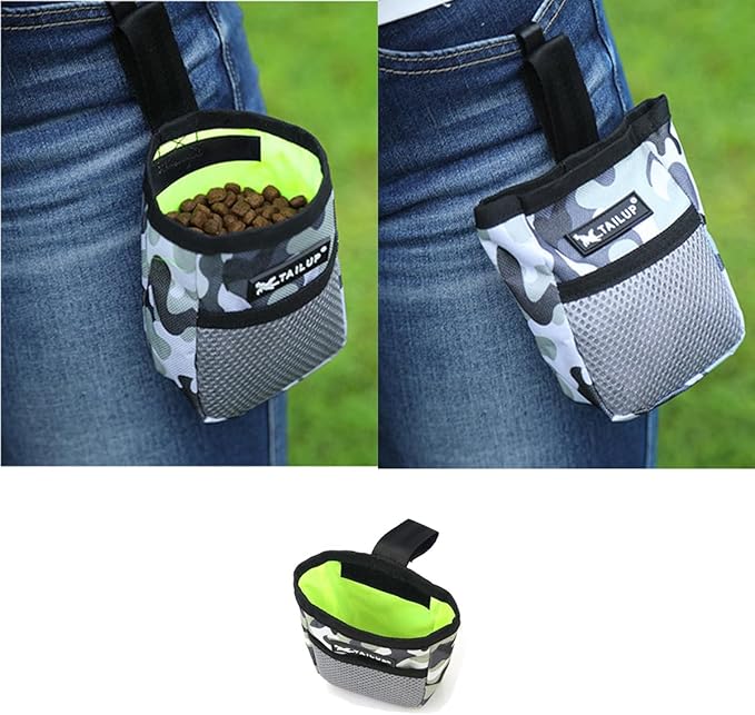 Camouflage Dog Treat Pouch with Belt Clip Waterproof Pet Training Bag, Hands-Free Snack Pouch for Dog Training, Walks & Outdoor Use, Easy-Access for Treats, Clickers & Poop Bags