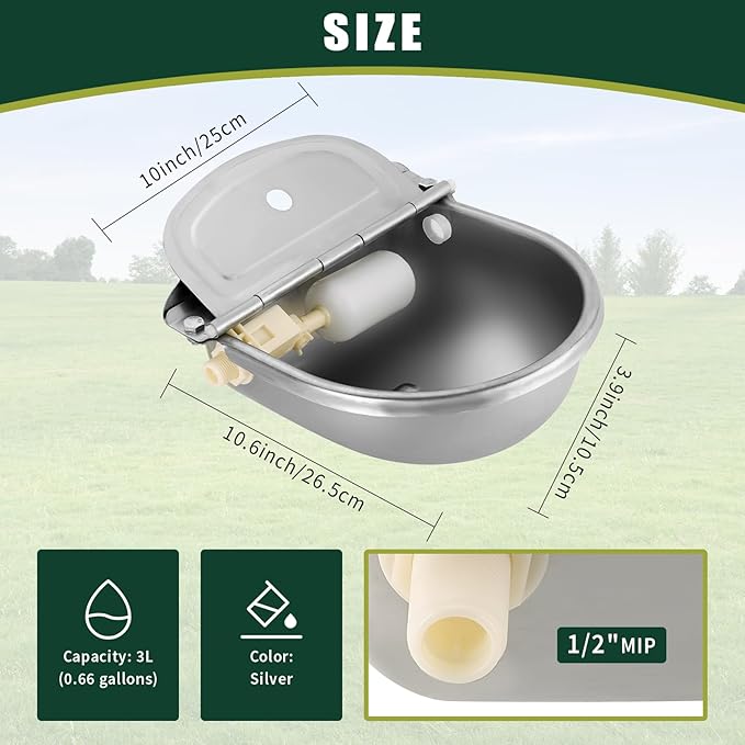 Automatic Animal Drinking Water Bowl, Stainless Steel Water Troughs for Livestock Water Dispenser for Horse,Goat,Pig,Dog Pet Feeder (Without Drainage Hole)