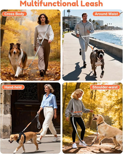 XiaZ Hands Free Dog Leash,Versatile Crossbody Dog Leash with Waist Support Strap,5.9-8 FT Waist Belt with Double Handles for Small Medium and Large Dogs Walking, Running and Jogging, Gray