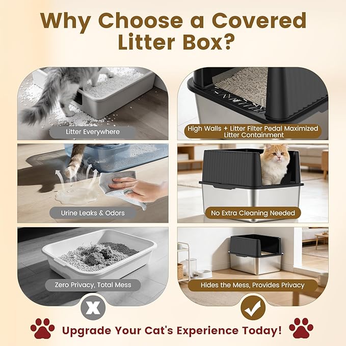 11.8" High Sided Cat Litter Box, Open-Top, Low Entry for Kittens & Small Cats, Stainless Steel Litter Pan Easy to Clean, Anti-Leak, Compact Space-Saving Size(17.3" L x 13.4" W × 11.8" H)