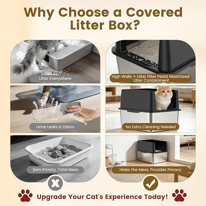 11.8" High Sided Cat Litter Box, Open-Top, Low Entry for Kittens & Small Cats, Stainless Steel Litter Pan Easy to Clean, Anti-Leak, Compact Space-Saving Size(17.3" L x 13.4" W × 11.8" H)