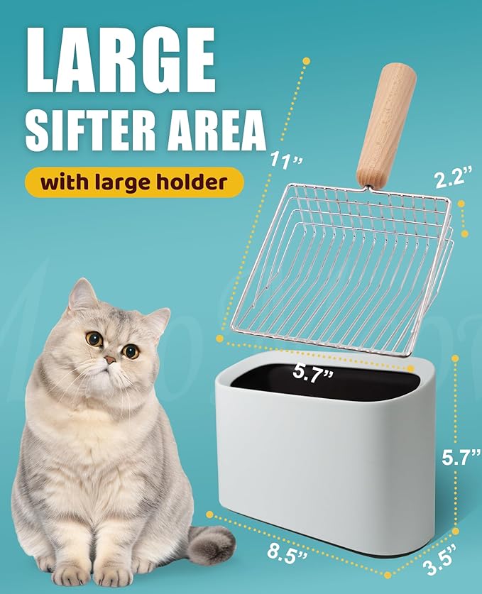 Cat Litter Scoop with Holder-Speed Sifter Litter Box Scooper Captures All Clumps - Kitty Metal Scooper, Kitty Litter Sifting Shovel Comfy Handle,Heavy Duty Speed Sifter,for Litter Box-Pro