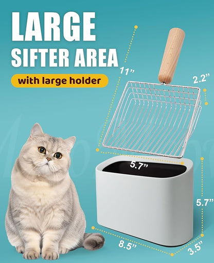 Cat Litter Scoop with Holder-Speed Sifter Litter Box Scooper Captures All Clumps - Kitty Metal Scooper, Kitty Litter Sifting Shovel Comfy Handle,Heavy Duty Speed Sifter,for Litter Box-Pro