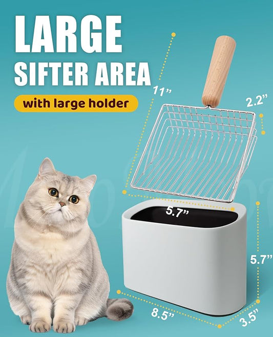 Cat Litter Scoop with Holder-Speed Sifter Litter Box Scooper Captures All Clumps - Kitty Metal Scooper, Kitty Litter Sifting Shovel Comfy Handle,Heavy Duty Speed Sifter,for Litter Box-Pro