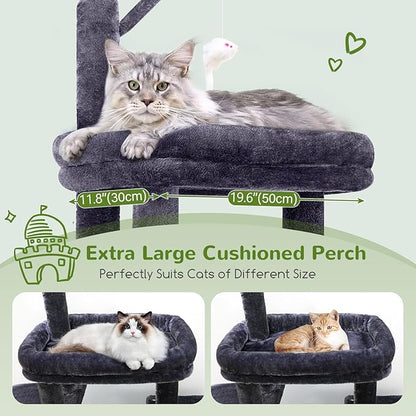 Globlazer Cat Tower for Indoor Adult Cats, 50-inch Heavy Duty Cat Tree House for Big Cats with Extra-Large Padded Platform, Sisal Scratching Board, 2 Large Condos, F50, Dark Grey