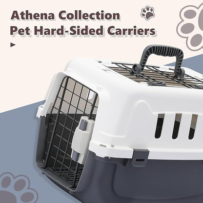 Athena Collection 18" Hard-Sided Travel Pet Carrier for Small Dogs and Cats, Plastic Dog Carriers with 2-Door Top & Front Load & Ventilation & Security Lock, Cat Dog Carrier for Pet, up to 10lbs, Grey