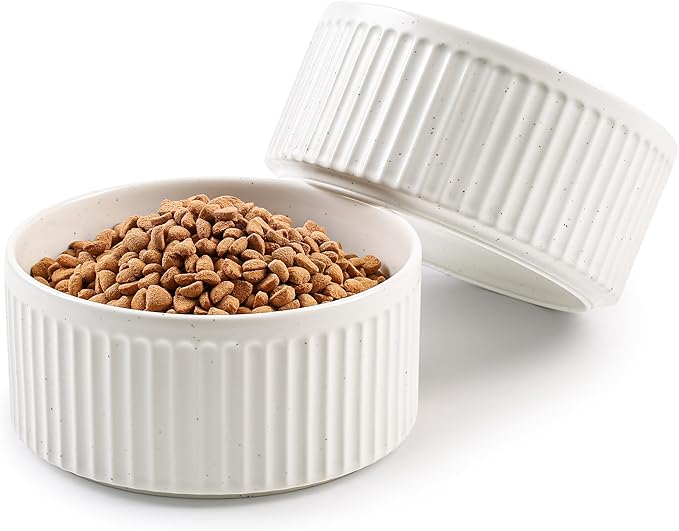 Non-Slip Ceramic Dog Bowls, 5" Dog Food and Water Bowl Set with Silicone Base, 16oz/2cups Weighted Flip-Proof Pet Feeding Bowl for Small Dogs and Cats (Small, White)