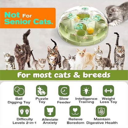 KADTC 2 Ways to Play - Large Size Cat Treat Puzzle Toy U.S. Brand & Design Foraging Balls for Indoor Cats Puzzles Feeder Kitten Stimulating Enrichment Slow Feeding Toys Interactive Brain-Teasing Game