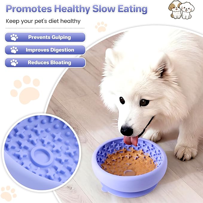 Dog Lick Bowl Slow Feeder with Slanted Anti-Spill Design, Extra-Thick Bite-Resistant Rim, Strong Suction Base, Freezer Safe for Frozen Treats — A Cleaner Alternative to Lick Mats for Dogs (Light Blue)