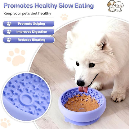 Dog Lick Bowl Slow Feeder with Slanted Anti-Spill Design, Extra-Thick Bite-Resistant Rim, Strong Suction Base, Freezer Safe for Frozen Treats — A Cleaner Alternative to Lick Mats for Dogs (Light Blue)