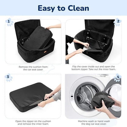 Dog Car Seat for Large Dogs up to 60 lbs or 2 Small Dogs with 4" Memory Foam, Back Seat Medium Pet Booster Seat with Triple Safety Belts, Adjustable Leashes, Detachable/Washable (Dark Black, Large)