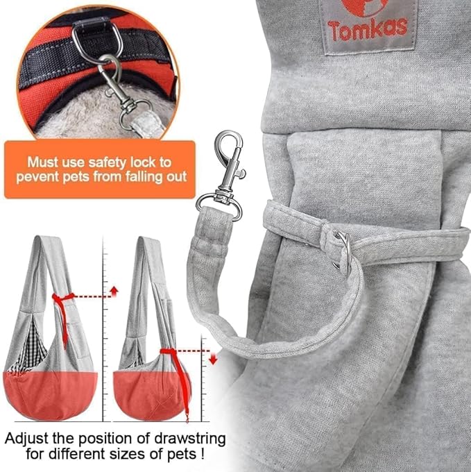 Tomkas Small Dog Sling Carrier - Cat Sling Carrier - Classic Pocket & Classic Strap - for 3-10 lbs Pets(Grey)