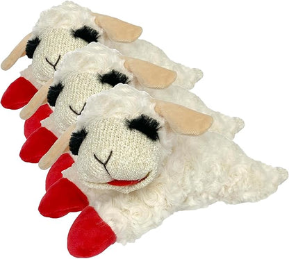 Multipet Lamb Chop Dog Plush Toy - Squeaky Toy for Small & Medium Dogs - Extra Soft Plush - Stuffed Animal for Cuddling & Playing (10",Cream,5 Squeakers),(Pack of 3)