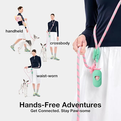 VETRESKA Hands-Free Dog Leash, 8FT Adjustable Rope Leash for Medium Large Dogs, Waist/Crossbody Slip Lead Leashes for Walking, No Pull Dog Leashes with Bag Dispenser, Clip, 3 in 1 Walk Kit (Flora)