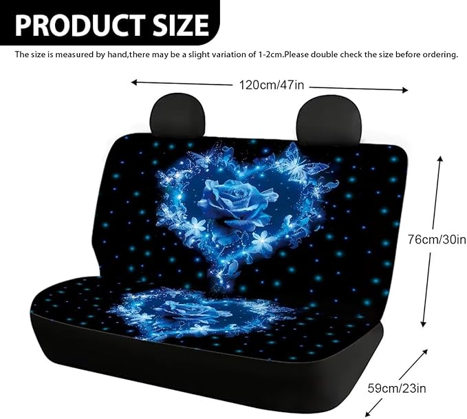 AFPANQZ Blue Rose Full Wrap Car Seat Covers Rear Bench Protection Cushion Backseat Mats Against Dirt & Pet Fur Dust-Proof Universal Car Accessories Decoration Set