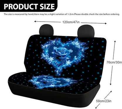 AFPANQZ Blue Rose Full Wrap Car Seat Covers Rear Bench Protection Cushion Backseat Mats Against Dirt & Pet Fur Dust-Proof Universal Car Accessories Decoration Set