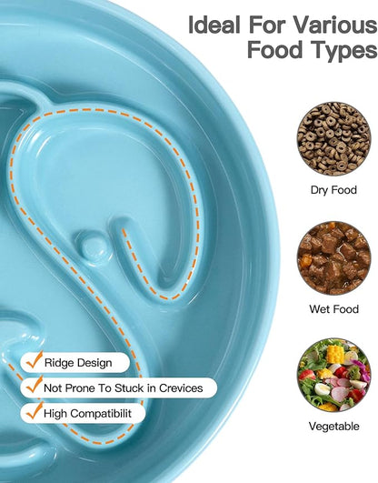 Slow Feeder Dog Bowl, Ceramic Dog Bowls 1.5 Cup Puzzle Feeder - Stops Fast Eating, Prevents Bloat, Choking & Black Chin for Medium/Large Dogs, Blue
