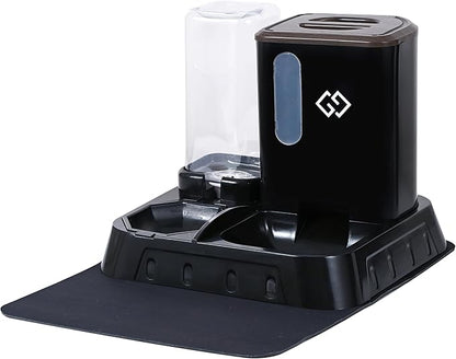 Gravity Cat Feeder and Automatic Water Dispenser for Dogs, 3 in 1 Spill-Proof Cat Feeding Station, Black Premium Design with Absorbent Mat, Easy to Clean