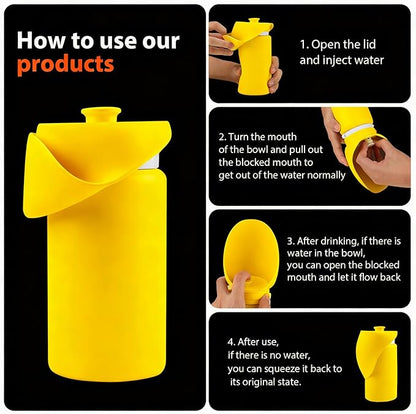 Jalopink Portable Dog Water Bottle, 2-in-1 Leak Proof & Collapsible Silicone Pet Dispenser with Built-in Bowl, Food Grade Travel Cup for Walking, Hiking (19oz/550ml, Yellow)