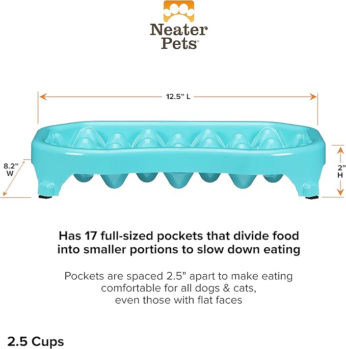 Neater Pet Brands Neater Slow Feeder Dog Bowls, Slows Down Fast Eaters to Help Digestion & Prevent Overeating, Non-Slip Food Bowl, BPA-Free, Holds 2.5 Cup of Food for Small to Medium Breed or Puppy