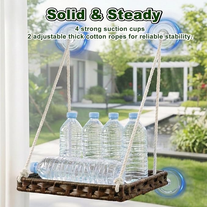 Puffluv Cat Window Perch,Large Handwoven Breathable Hammock Bed with 4 Heavy Duty Suction Cups,Removable Soft Washable Plush Cushion,Easy Install Natural Resting Spot for Indoor Cat&Kittens