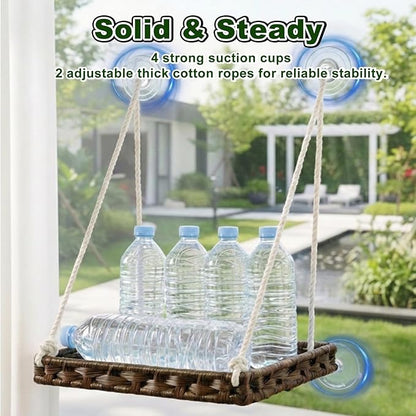 Puffluv Cat Window Perch,Large Handwoven Breathable Hammock Bed with 4 Heavy Duty Suction Cups,Removable Soft Washable Plush Cushion,Easy Install Natural Resting Spot for Indoor Cat&Kittens