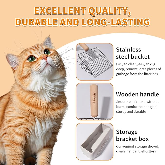 Cat Litter Scoop Metal Litter Scooper with Holder Cat Litter Scooper Kitty Litter Scoop Cat Poop Scooper Poop Scooper for Cat Litter Litter Box Scooper Metal