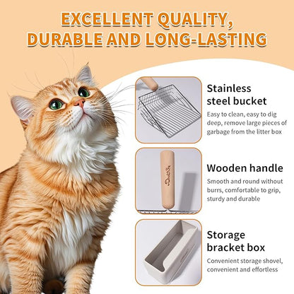 Cat Litter Scoop Metal Litter Scooper with Holder Cat Litter Scooper Kitty Litter Scoop Cat Poop Scooper Poop Scooper for Cat Litter Litter Box Scooper Metal