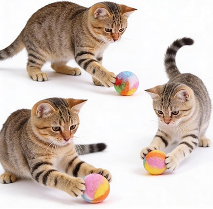 30 Pcs Soft Plush Cat Ball, 1.8 inch Rainbow Colorful Kitty Fuzzy Puff Pom Pom Balls Fun Kitten Quiet Play Kicker Exercise Chasing Toys for Pet Interactive