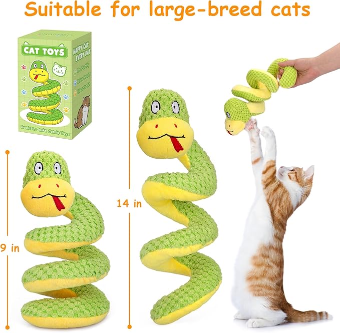 Retro Shaw 14" Large Crinkle Snake Cat Toy, Catnip & Silvervine Infused, Durable Chew Resistant Plush for Aggressive Chewers, Realistic Stuff Snake Interactive Kicker Toy for Large Indoor Cats